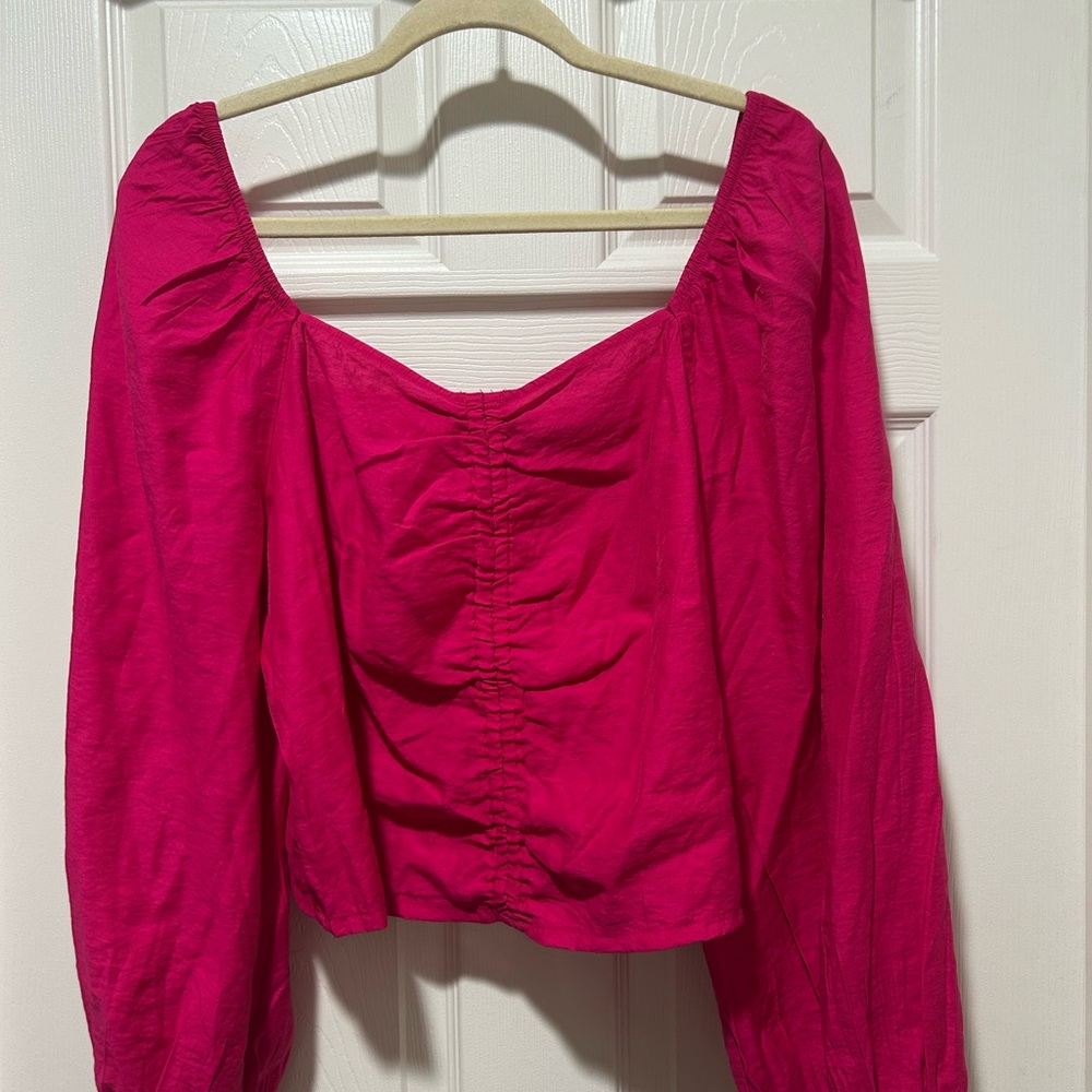 Target Pink Puff Sleeve Ruched Crop Blouse